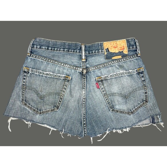 Y2K Levis 505 Denim Cut Off  Jean Shorts Womens 28 Frayed Hem Distressed - Picture 3 of 4